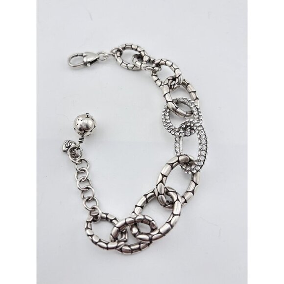 Brighton SILVER TONE TEXTURED CHAIN CRYSTAL 9" BRACELET BALL CHARM - Picture 5 of 5